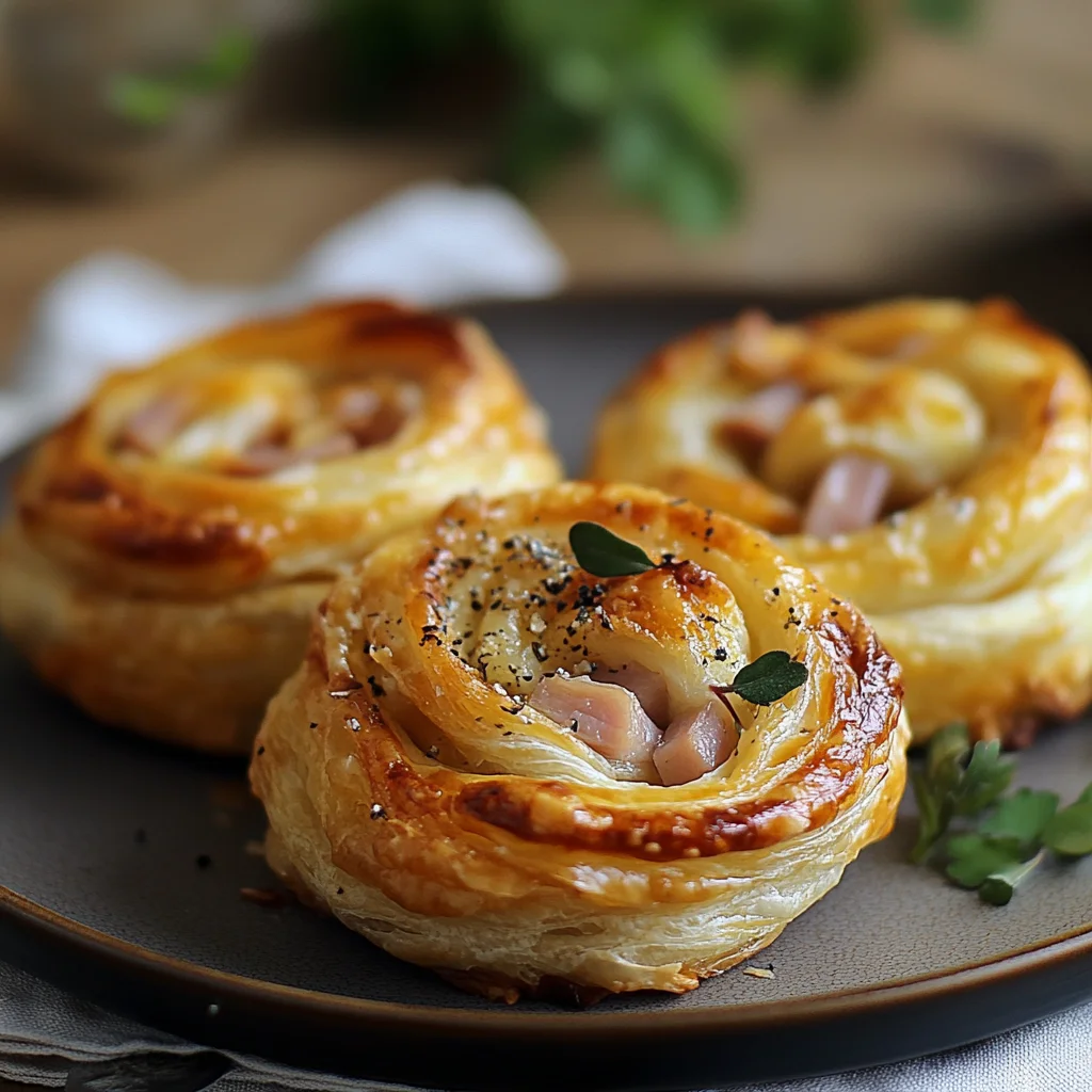 Blätterteigschnecken - herzhaft mit HähnchenHähnchenschinken & Käse