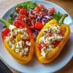 Gefüllte Feta-Paprika mit buntem Salat
