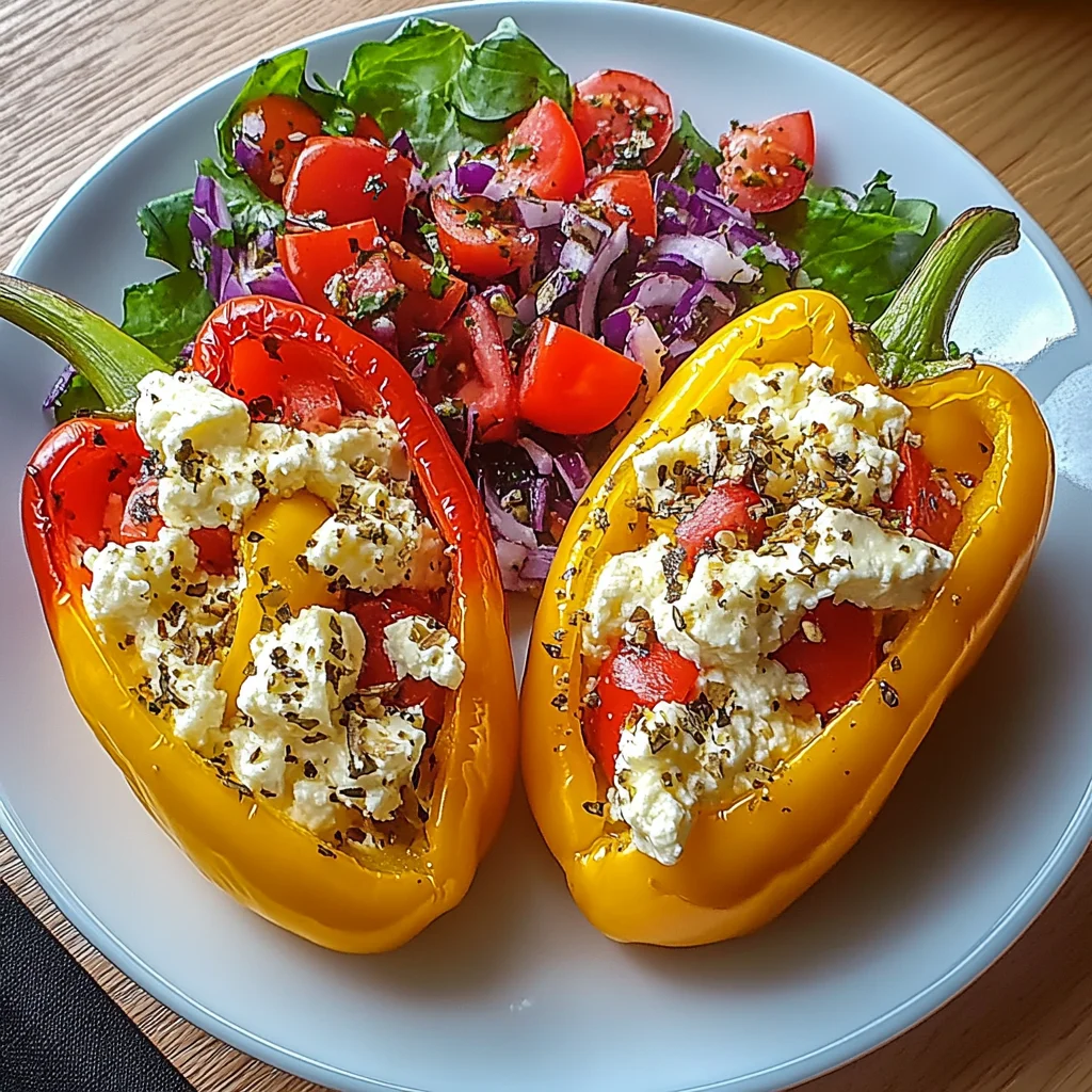 Gefüllte Feta-Paprika mit buntem Salat