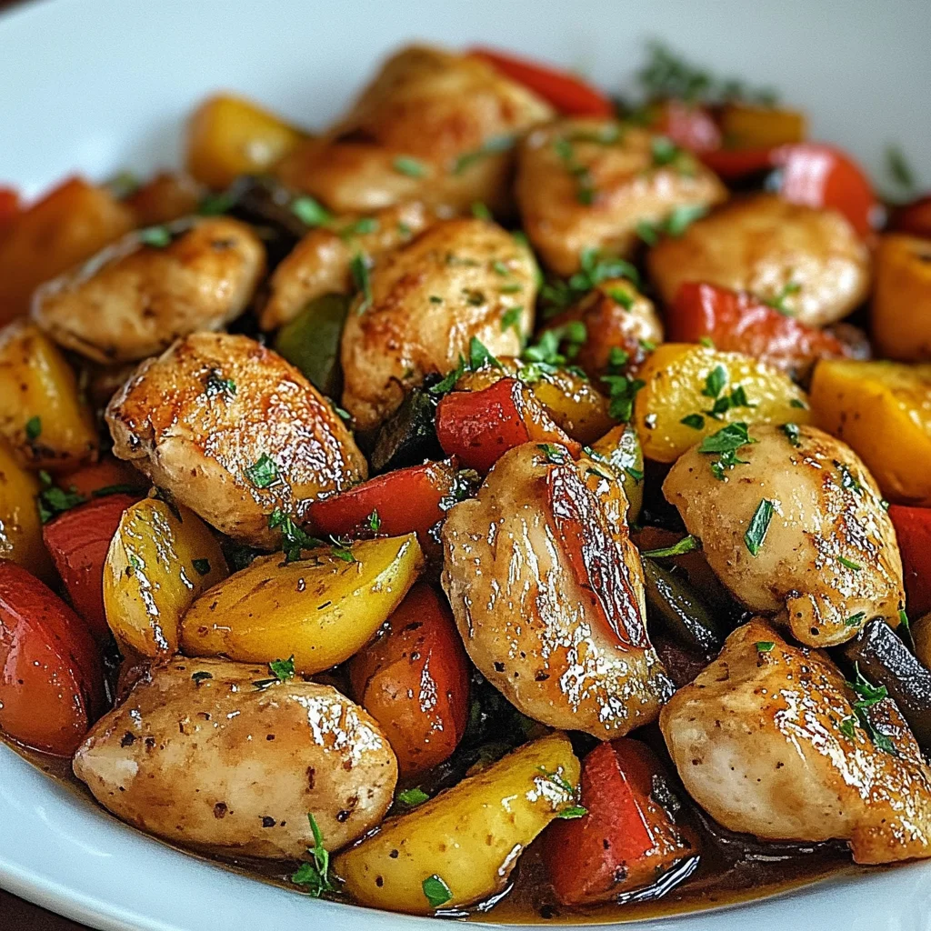 Hähnchen mit Gemüse aus der Pfanne