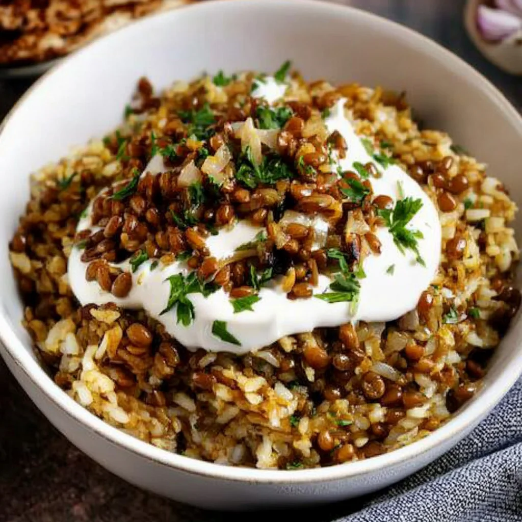 Mujadara (Arabischer Reis mit Linsen und Zwiebeln)