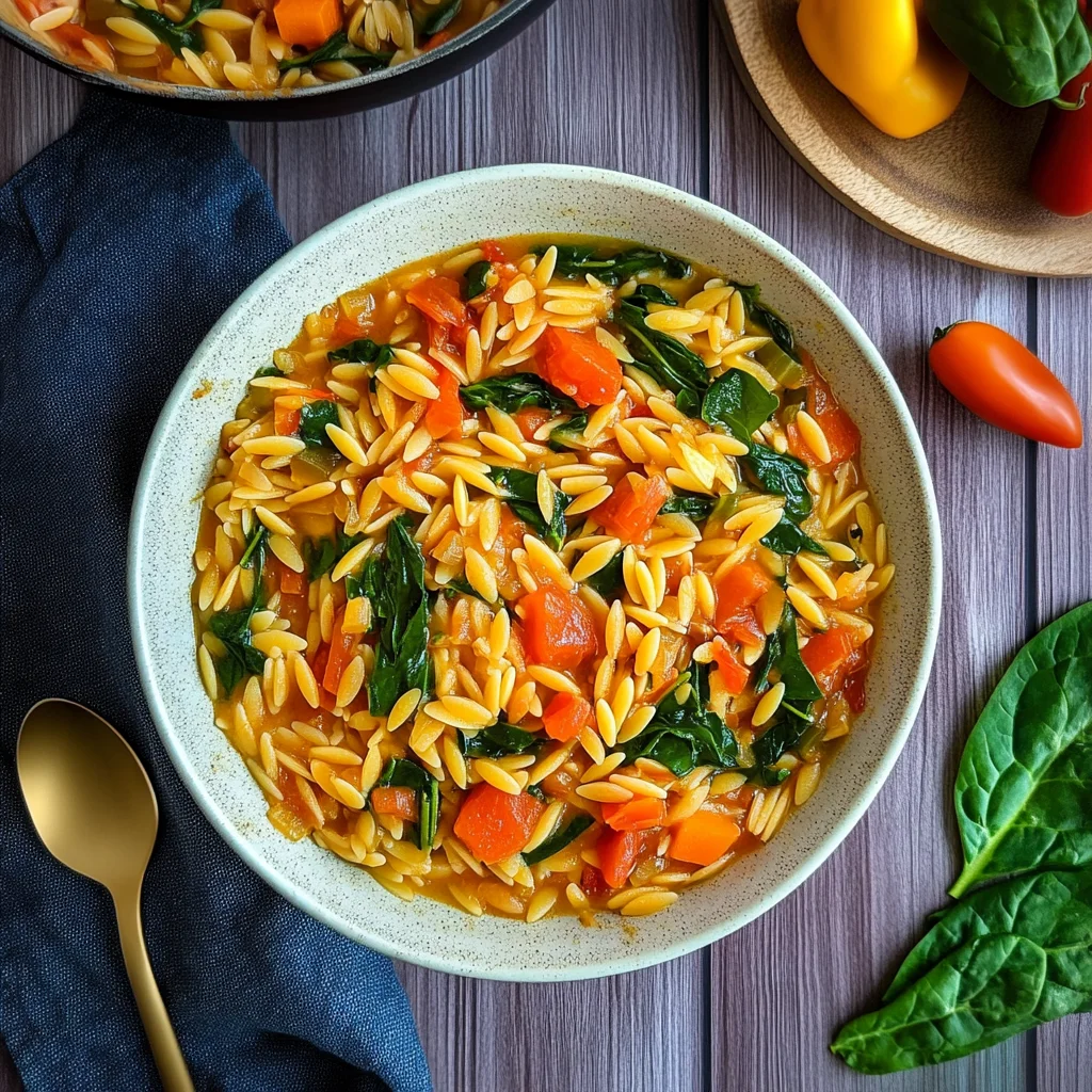 Orzo Pasta Eintopf mit Blattspinat (Rezept mit Reisnudeln)
