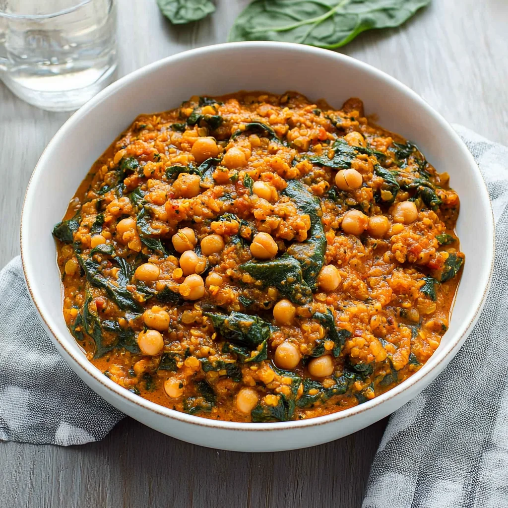 Spinat-Curry mit Kichererbsen und roten Linsen