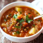 Türkische Gemüsesuppe mit Nudeln, Linsen, Bohnen und Kartoffeln