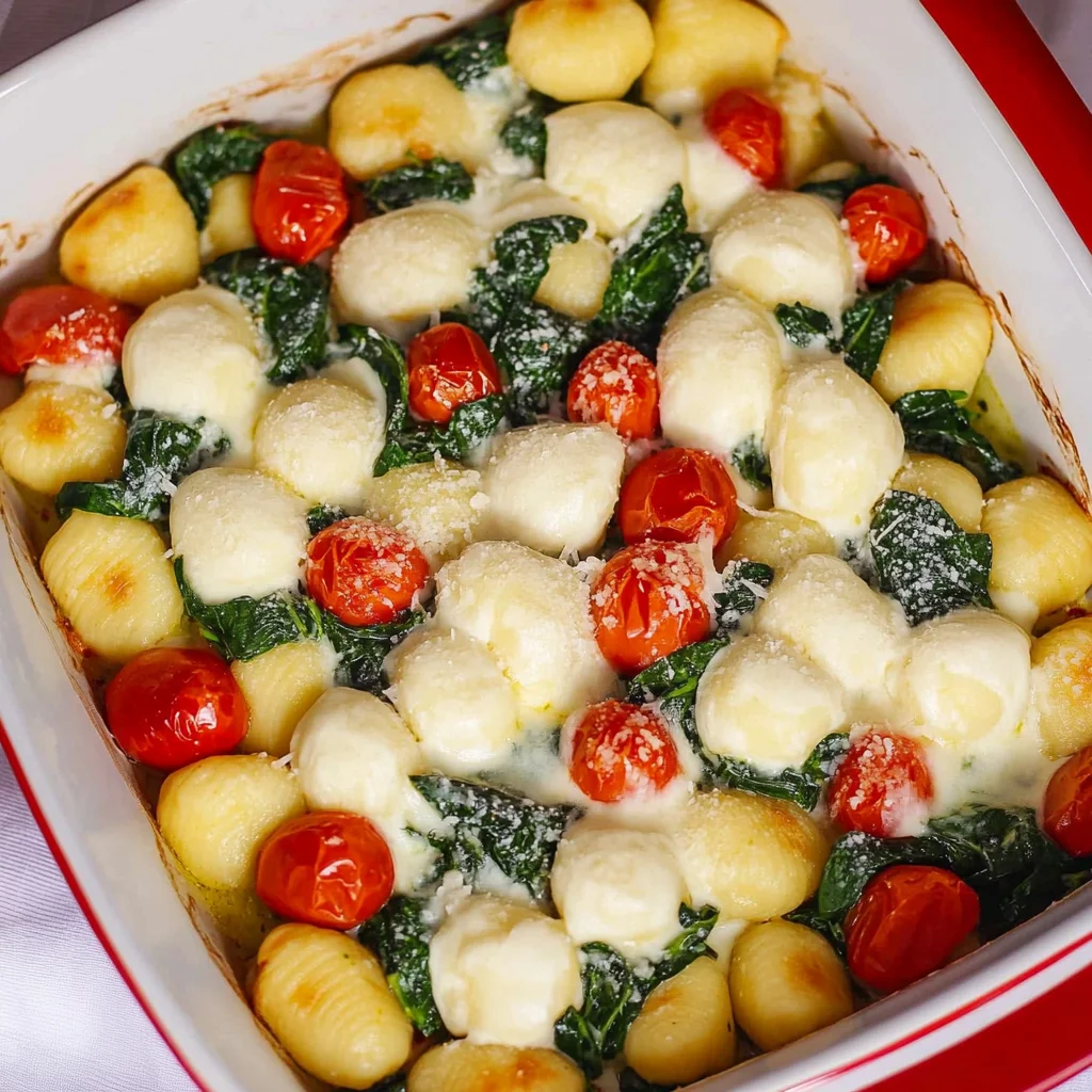 Gnocchi Auflauf mit Spinat, Tomate und Mozzarella