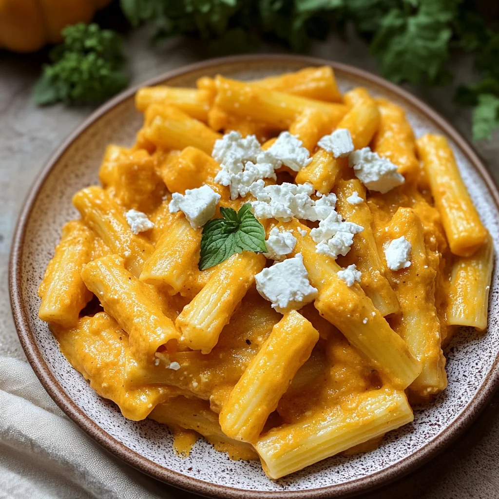 Pasta mit Kürbissoße und Feta